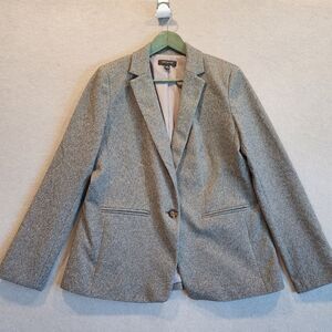 Ann Taylor Black Label Womens Blazer Notch Collar One Button Jacket Gray Size 10